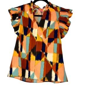 THML – Embroidered Ruffle Sleeve Blouse – Multicolor – S